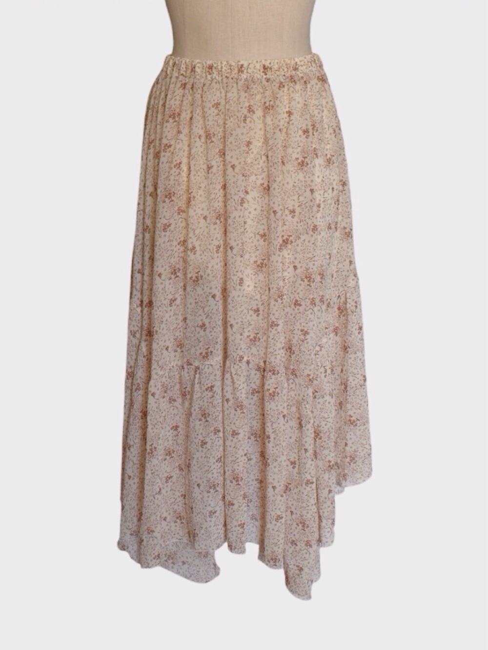 Papaya Floral Tiered High Low‎ Maxi Skirt